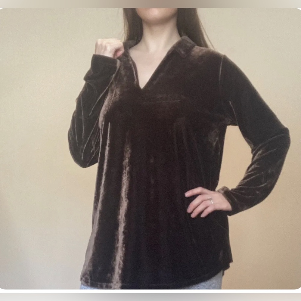 Rare Soft Surroundings Catalog Crushed Velvet Burnout V Neck Top Size Medium